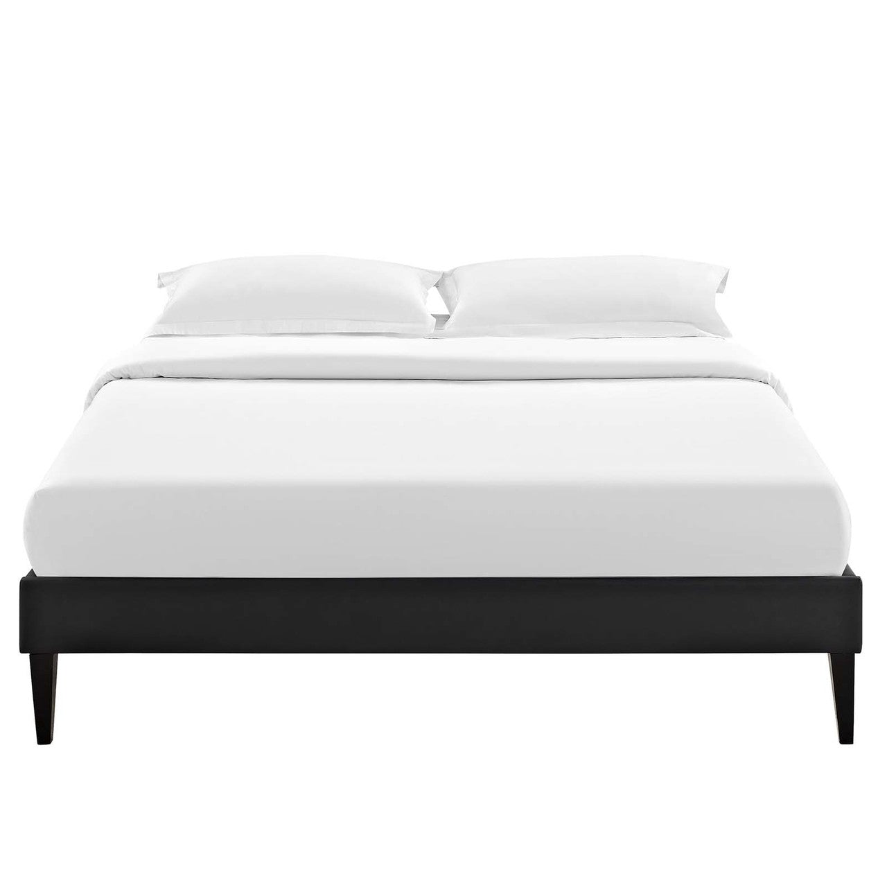 Tessie Queen Vinyl Bed Frame with Squared Tapered Legs, Queen Size, Faux Vinyl Leather, Black, 14486