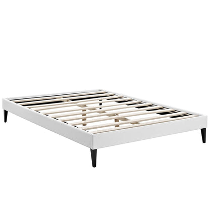 Tessie Queen Vinyl Bed Frame with Squared Tapered Legs, Queen Size, Faux Vinyl Leather, White, 14487