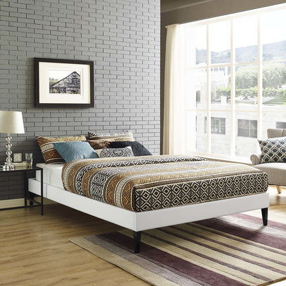 Tessie Queen Vinyl Bed Frame with Squared Tapered Legs, Queen Size, Faux Vinyl Leather, White, 14487