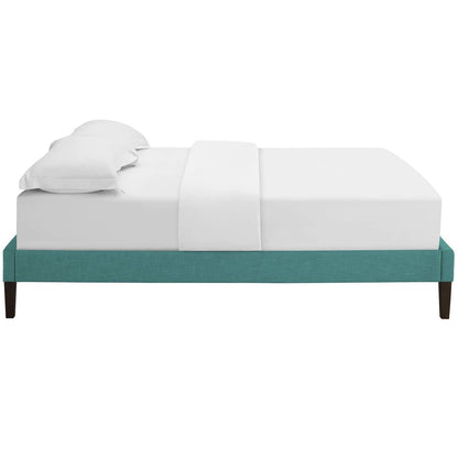 Tessie Queen Fabric Bed Frame with Squared Tapered Legs, Queen Size, Fabric, Aqua Blue, 14491
