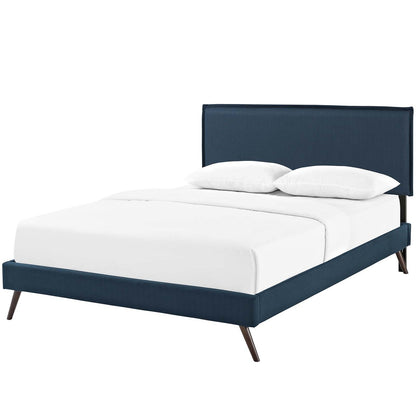 Amaris Queen Fabric Platform Bed with Round Splayed Legs, Queen Size, Fabric, Navy Blue, 14504