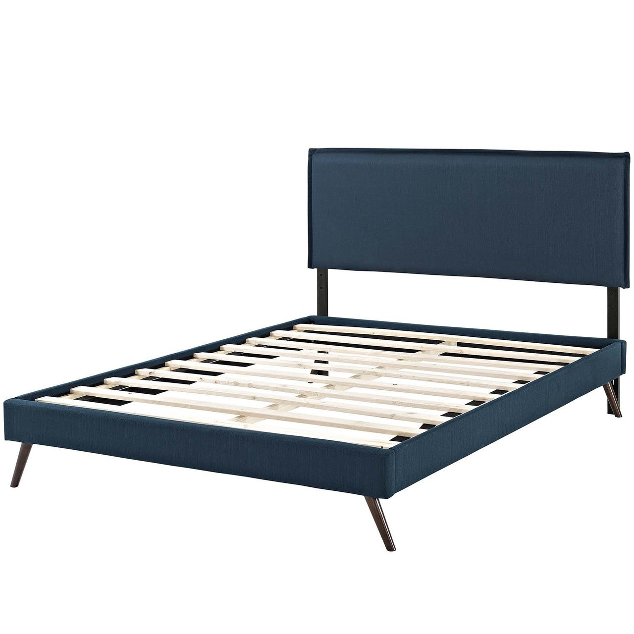 Amaris Queen Fabric Platform Bed with Round Splayed Legs, Queen Size, Fabric, Navy Blue, 14504