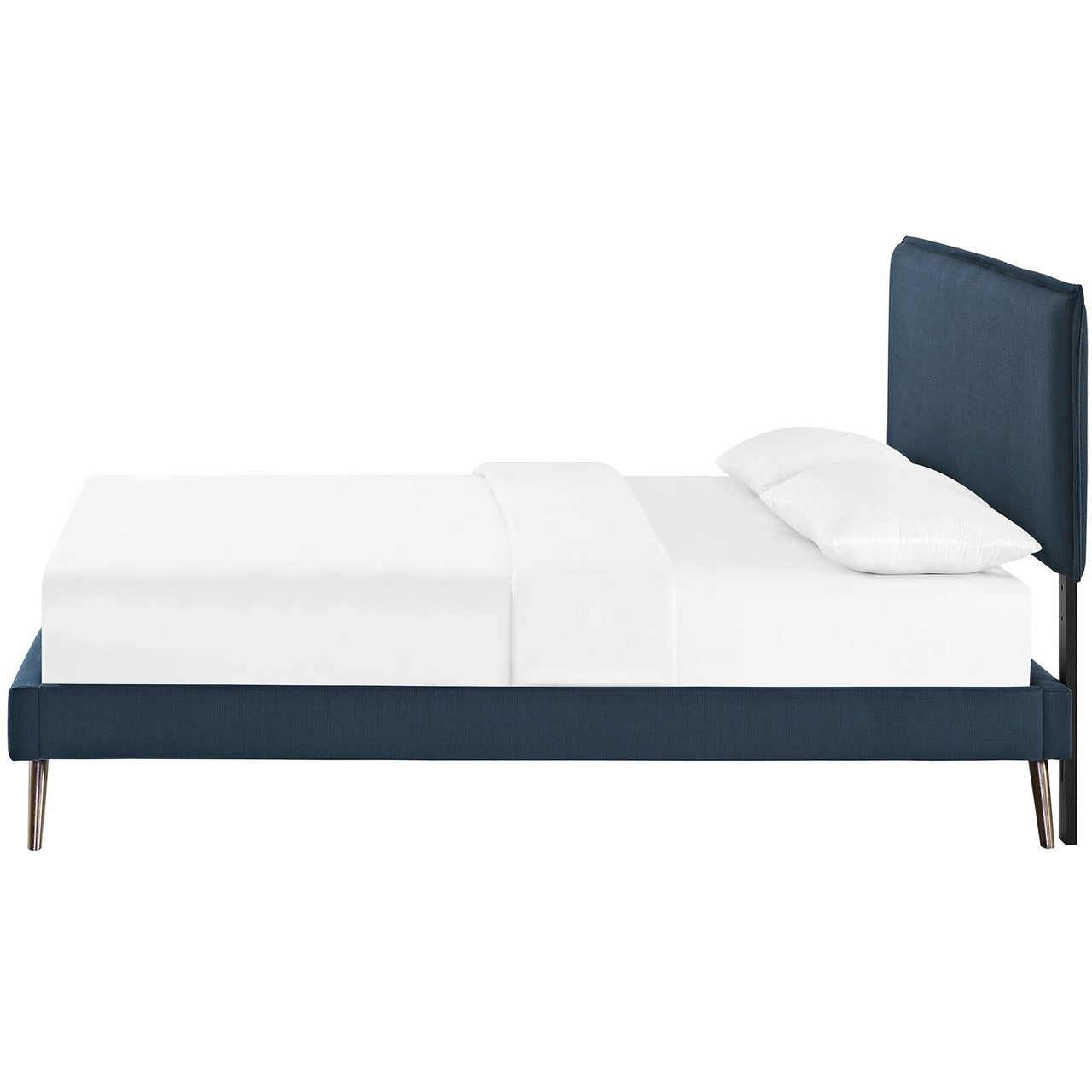 Amaris Queen Fabric Platform Bed with Round Splayed Legs, Queen Size, Fabric, Navy Blue, 14504