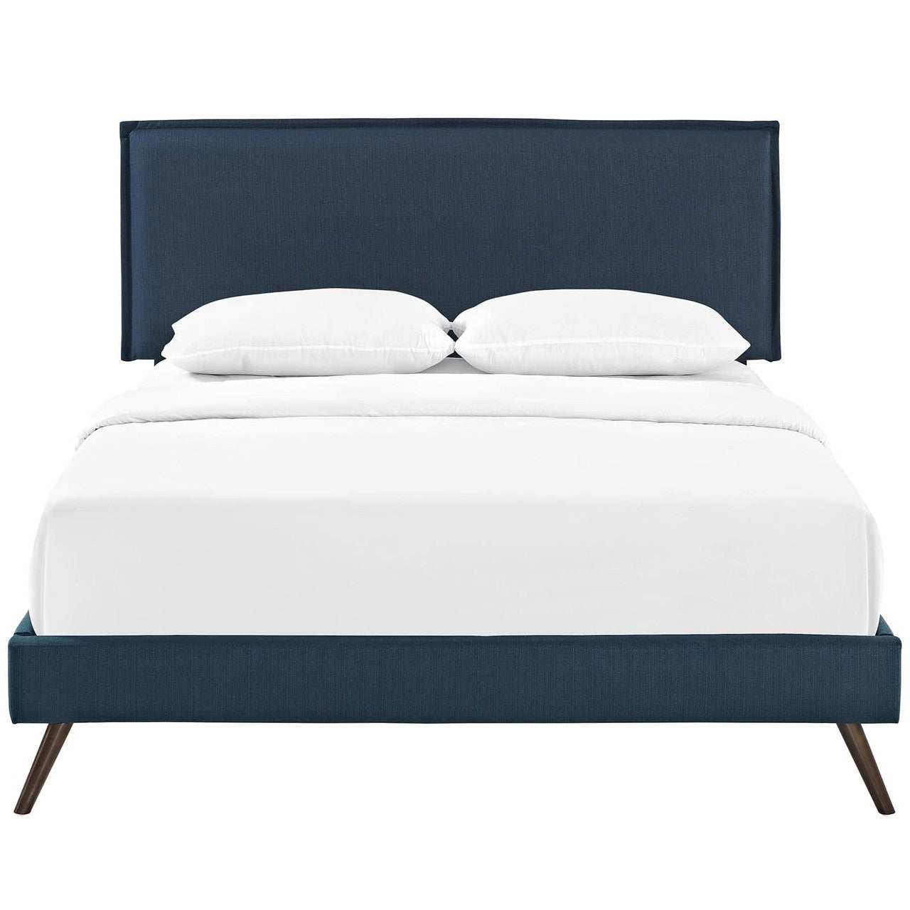 Amaris Queen Fabric Platform Bed with Round Splayed Legs, Queen Size, Fabric, Navy Blue, 14504