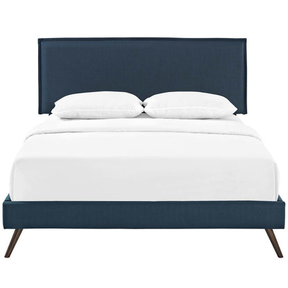 Amaris Queen Fabric Platform Bed with Round Splayed Legs, Queen Size, Fabric, Navy Blue, 14504