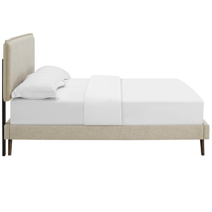 Amaris Queen Fabric Platform Bed with Round Splayed Legs, Queen Size, Fabric, Beige, 14505