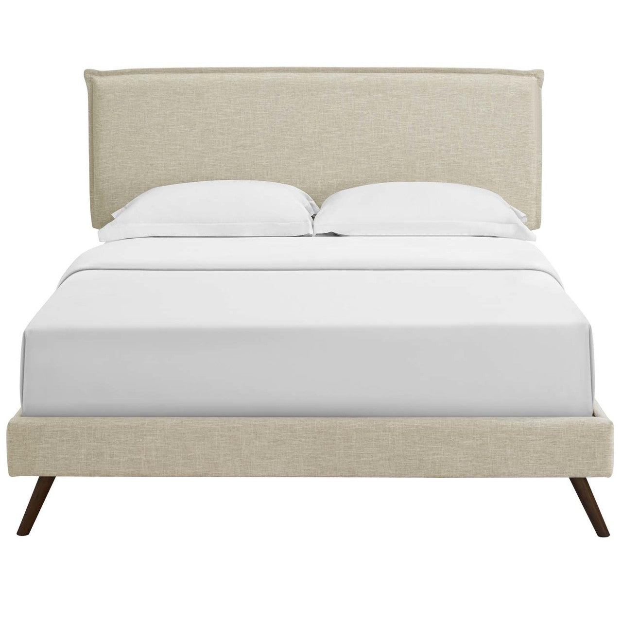 Amaris Queen Fabric Platform Bed with Round Splayed Legs, Queen Size, Fabric, Beige, 14505