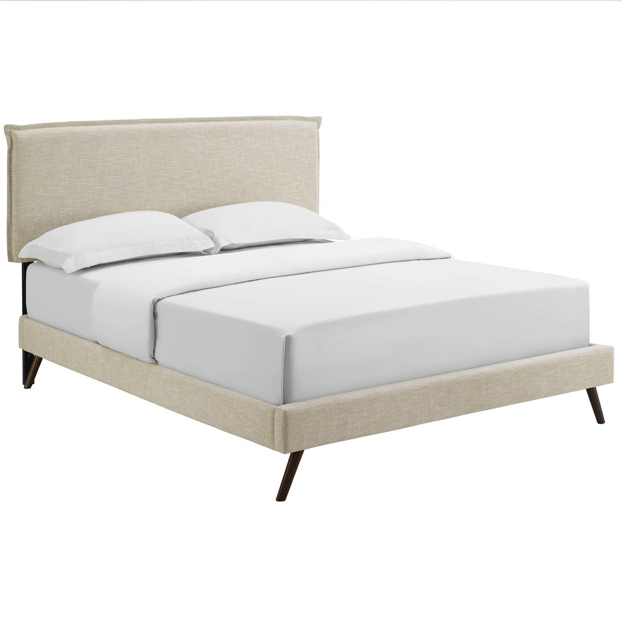 Amaris King Fabric Platform Bed with Round Splayed Legs, King Size, Fabric, Beige, 14508