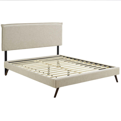 Amaris King Fabric Platform Bed with Round Splayed Legs, King Size, Fabric, Beige, 14508
