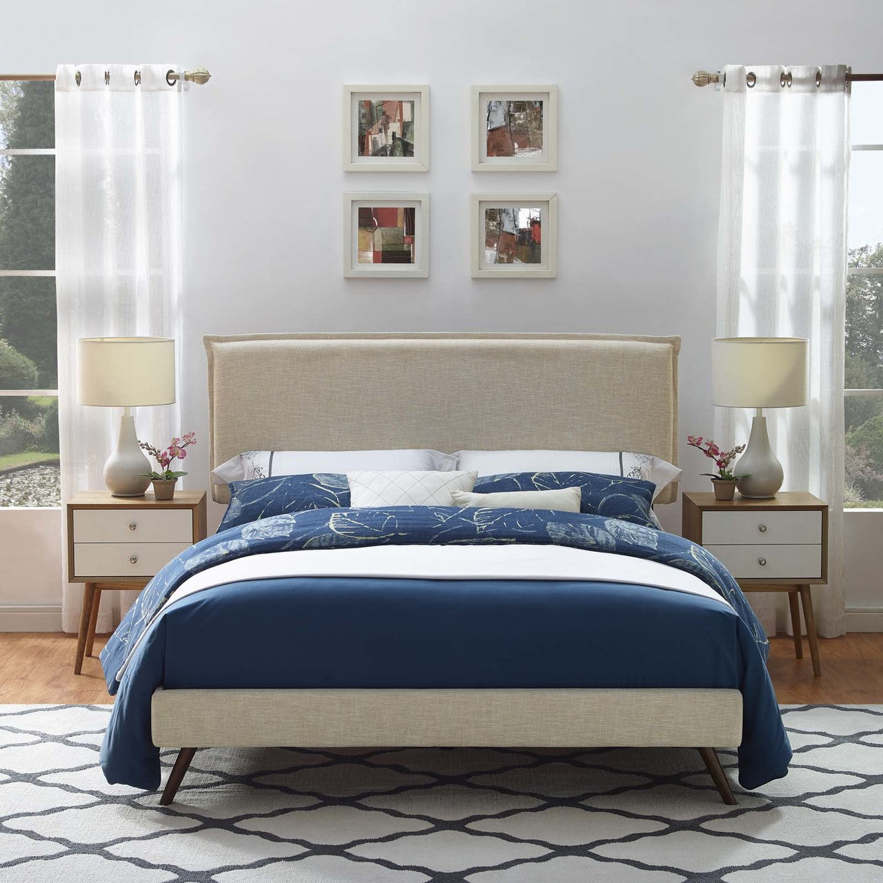 Amaris King Fabric Platform Bed with Round Splayed Legs, King Size, Fabric, Beige, 14508