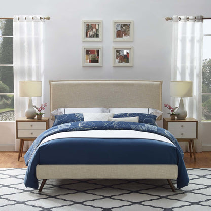 Amaris King Fabric Platform Bed with Round Splayed Legs, King Size, Fabric, Beige, 14508