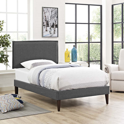 Amaris Twin Fabric Platform Bed with Squared Tapered Legs, Twin Size, Fabric, Grey Gray, 14512