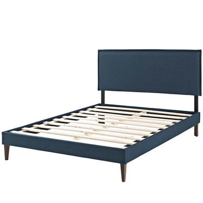 Amaris Queen Fabric Platform Bed with Squared Tapered Legs, Queen Size, Fabric, Navy Blue, 14516