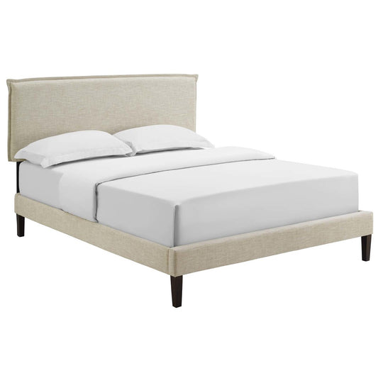 Amaris Queen Fabric Platform Bed with Squared Tapered Legs, Queen Size, Fabric, Beige, 14517