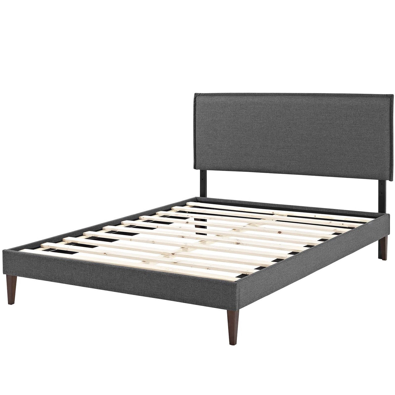Amaris King Fabric Platform Bed with Squared Tapered Legs, King Size, Fabric, Grey Gray, 14521