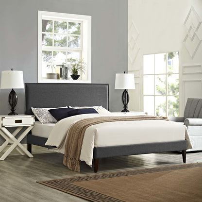 Amaris King Fabric Platform Bed with Squared Tapered Legs, King Size, Fabric, Grey Gray, 14521