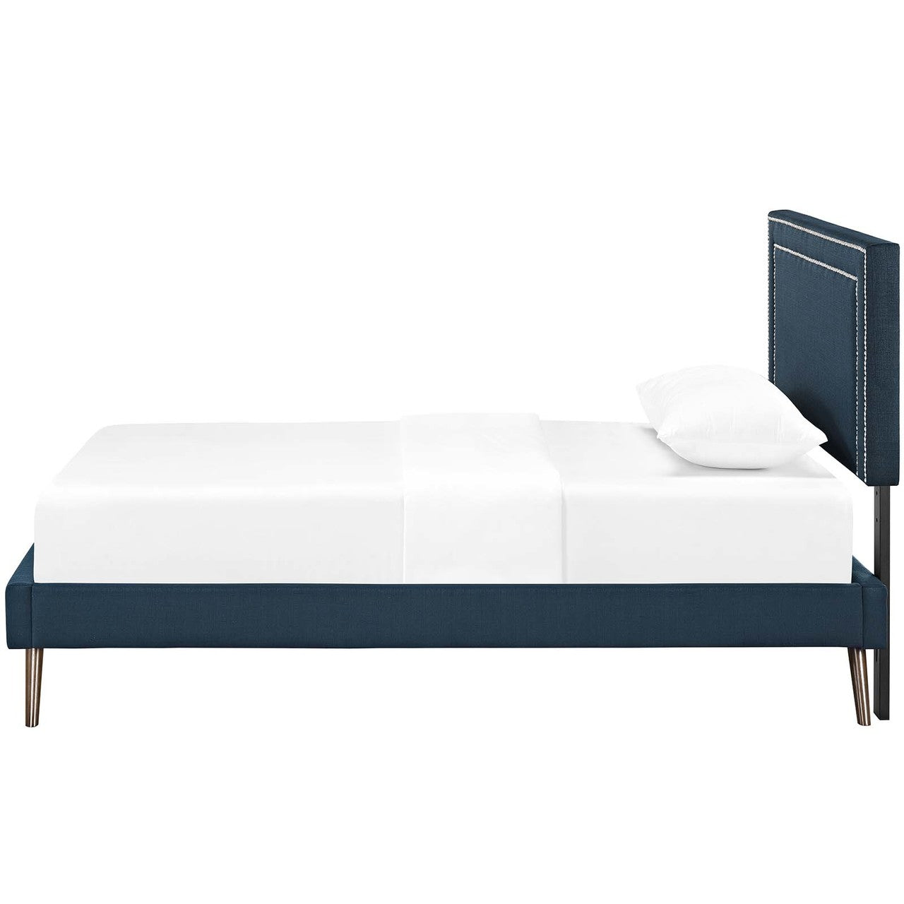Virginia Twin Fabric Platform Bed with Round Splayed Legs, Twin Size, Fabric, Navy Blue, 14524