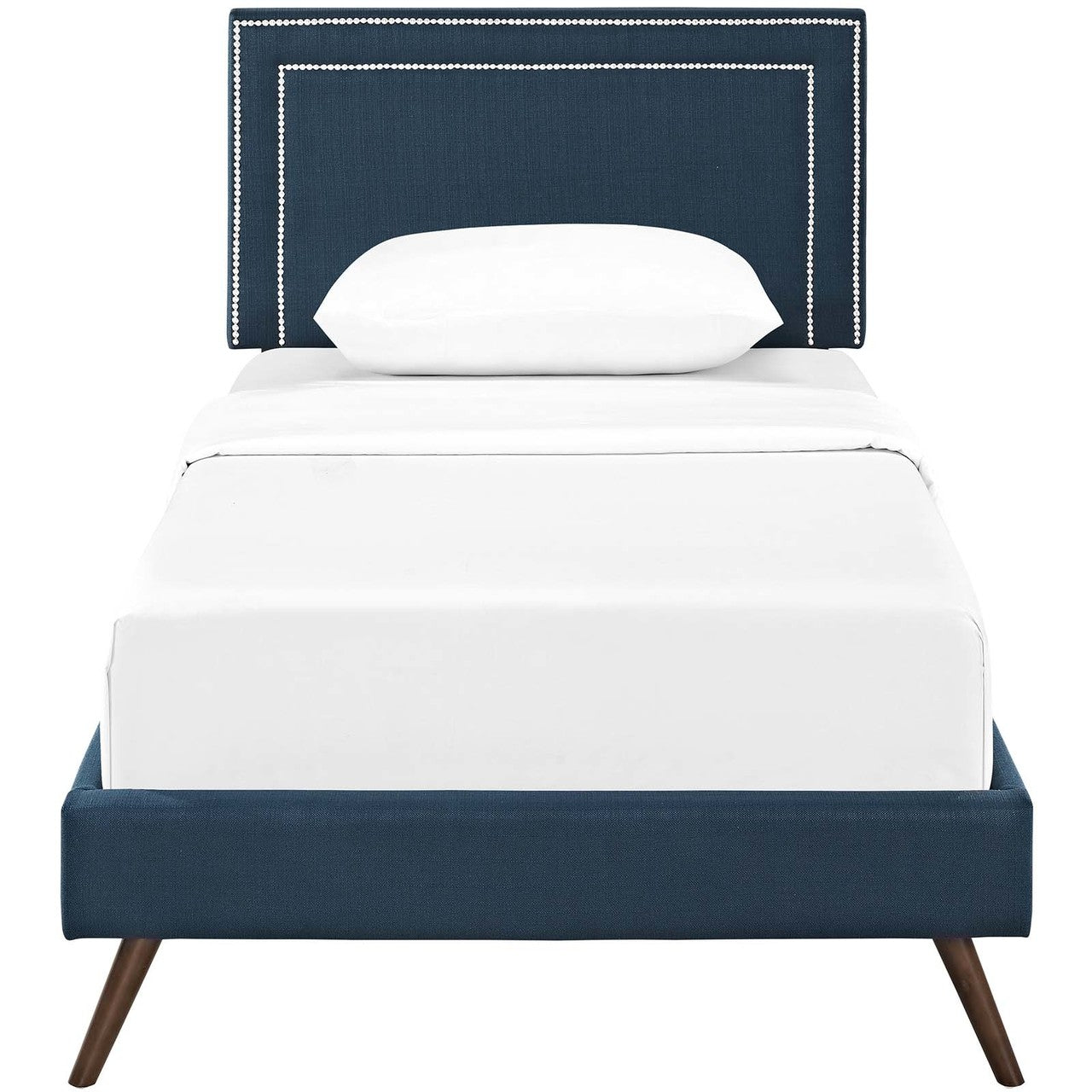 Virginia Twin Fabric Platform Bed with Round Splayed Legs, Twin Size, Fabric, Navy Blue, 14524