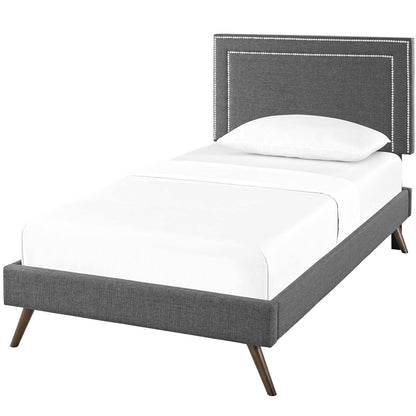 Virginia Twin Fabric Platform Bed with Round Splayed Legs, Twin Size, Fabric, Grey Gray, 14526