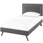Virginia Twin Fabric Platform Bed with Round Splayed Legs, Twin Size, Fabric, Grey Gray, 14526