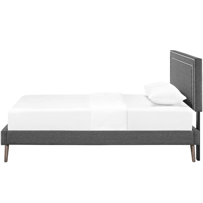 Virginia Twin Fabric Platform Bed with Round Splayed Legs, Twin Size, Fabric, Grey Gray, 14526