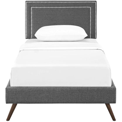 Virginia Twin Fabric Platform Bed with Round Splayed Legs, Twin Size, Fabric, Grey Gray, 14526