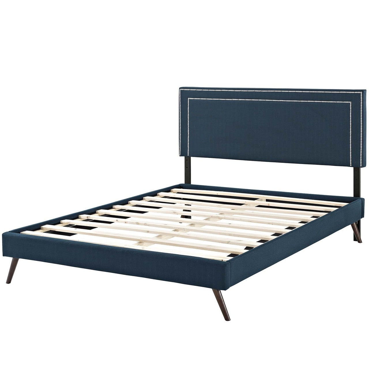 Virginia Full Fabric Platform Bed with Round Splayed Legs, Full Size, Fabric, Navy Blue, 14529