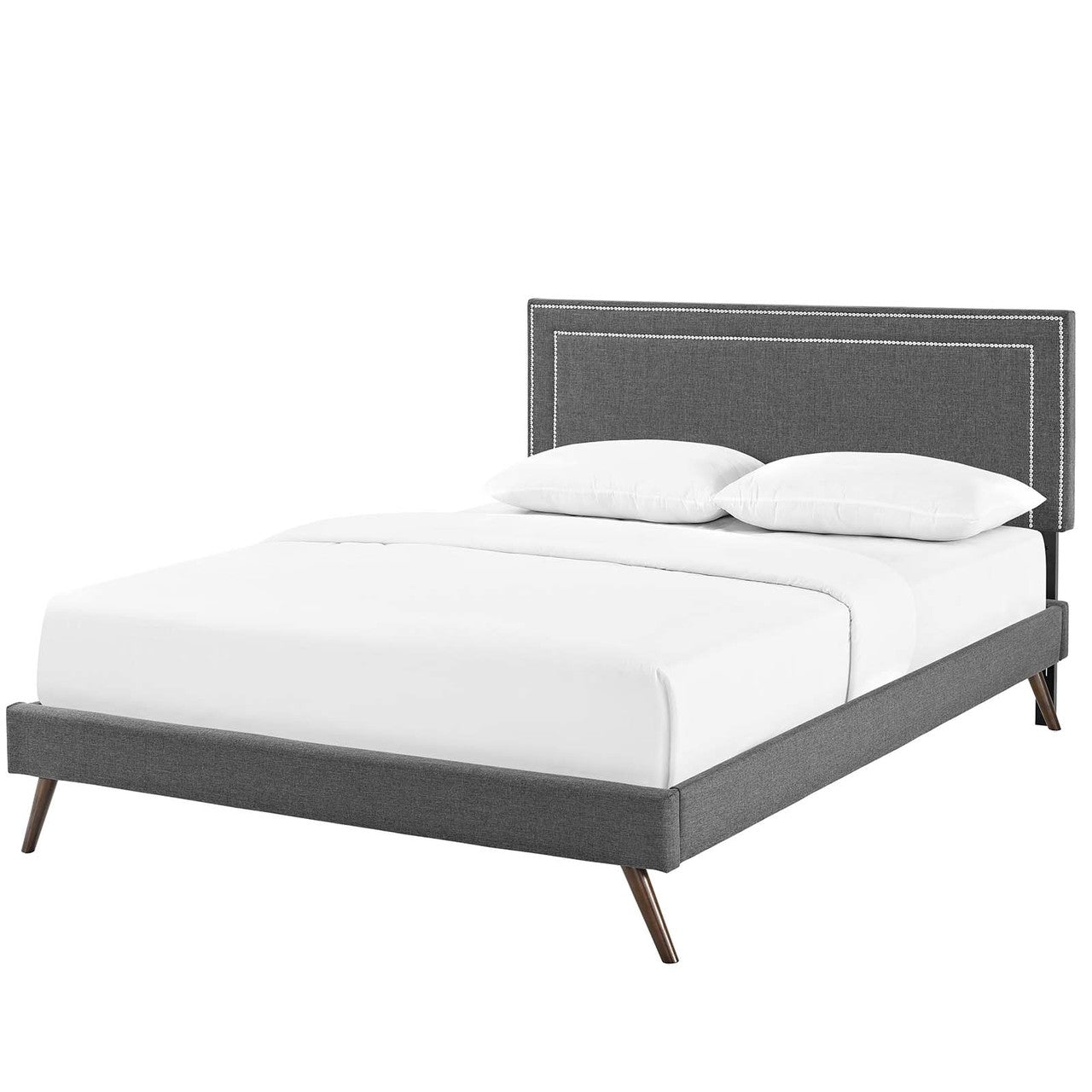 Virginia Full Fabric Platform Bed with Round Splayed Legs, Full Size, Fabric, Grey Gray, 14531