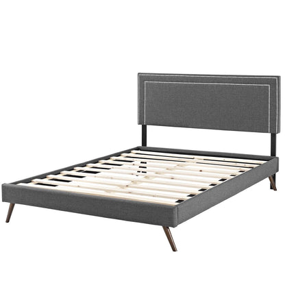 Virginia Full Fabric Platform Bed with Round Splayed Legs, Full Size, Fabric, Grey Gray, 14531