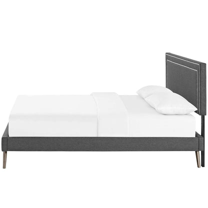 Virginia Full Fabric Platform Bed with Round Splayed Legs, Full Size, Fabric, Grey Gray, 14531