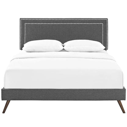 Virginia Full Fabric Platform Bed with Round Splayed Legs, Full Size, Fabric, Grey Gray, 14531