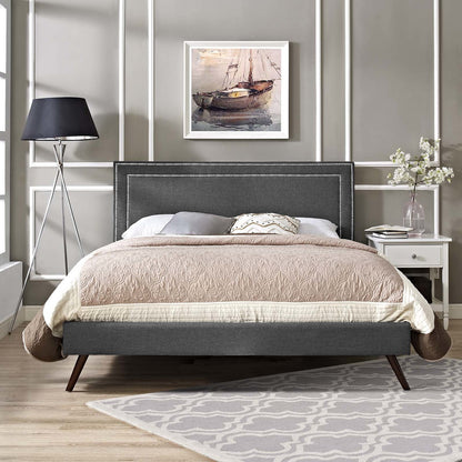Virginia Full Fabric Platform Bed with Round Splayed Legs, Full Size, Fabric, Grey Gray, 14531