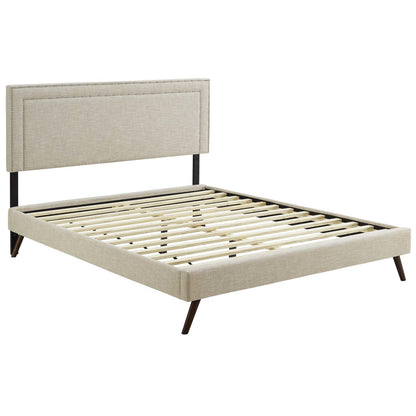 Virginia Queen Fabric Platform Bed with Round Splayed Legs, Queen Size, Fabric, Beige, 14535