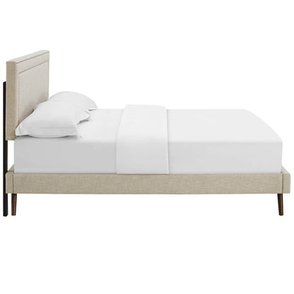 Virginia Queen Fabric Platform Bed with Round Splayed Legs, Queen Size, Fabric, Beige, 14535