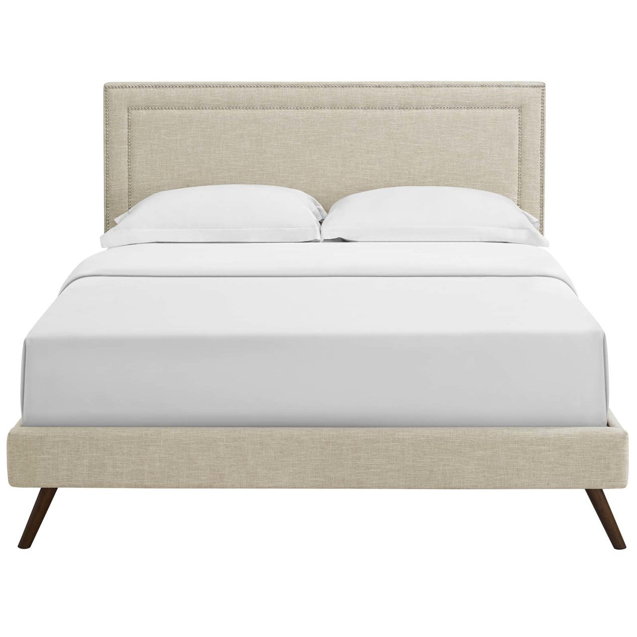 Virginia Queen Fabric Platform Bed with Round Splayed Legs, Queen Size, Fabric, Beige, 14535