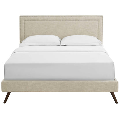 Virginia Queen Fabric Platform Bed with Round Splayed Legs, Queen Size, Fabric, Beige, 14535