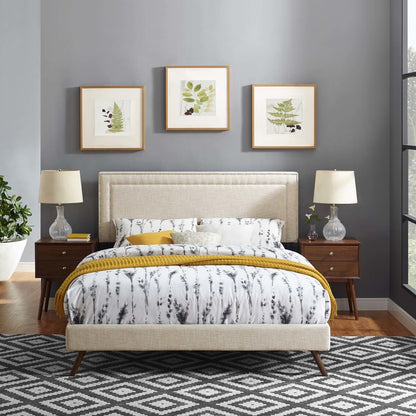 Virginia Queen Fabric Platform Bed with Round Splayed Legs, Queen Size, Fabric, Beige, 14535