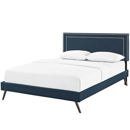 Virginia King Fabric Platform Bed with Round Splayed Legs, King Size, Fabric, Navy Blue, 14539