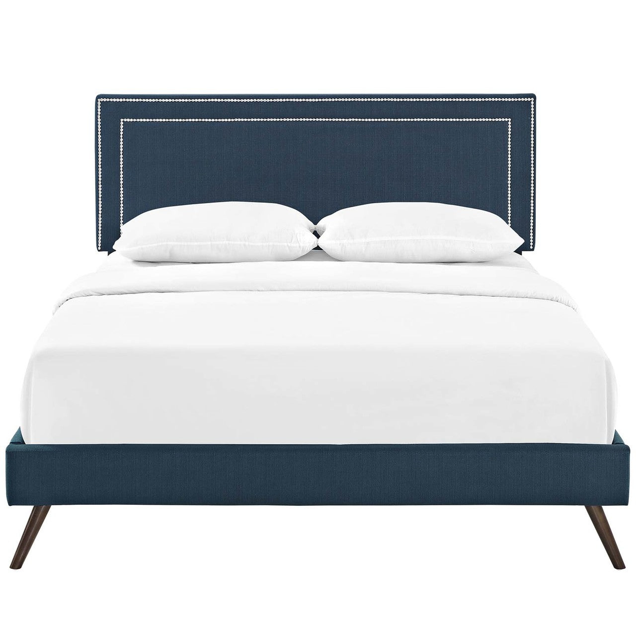 Virginia King Fabric Platform Bed with Round Splayed Legs, King Size, Fabric, Navy Blue, 14539