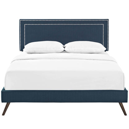 Virginia King Fabric Platform Bed with Round Splayed Legs, King Size, Fabric, Navy Blue, 14539