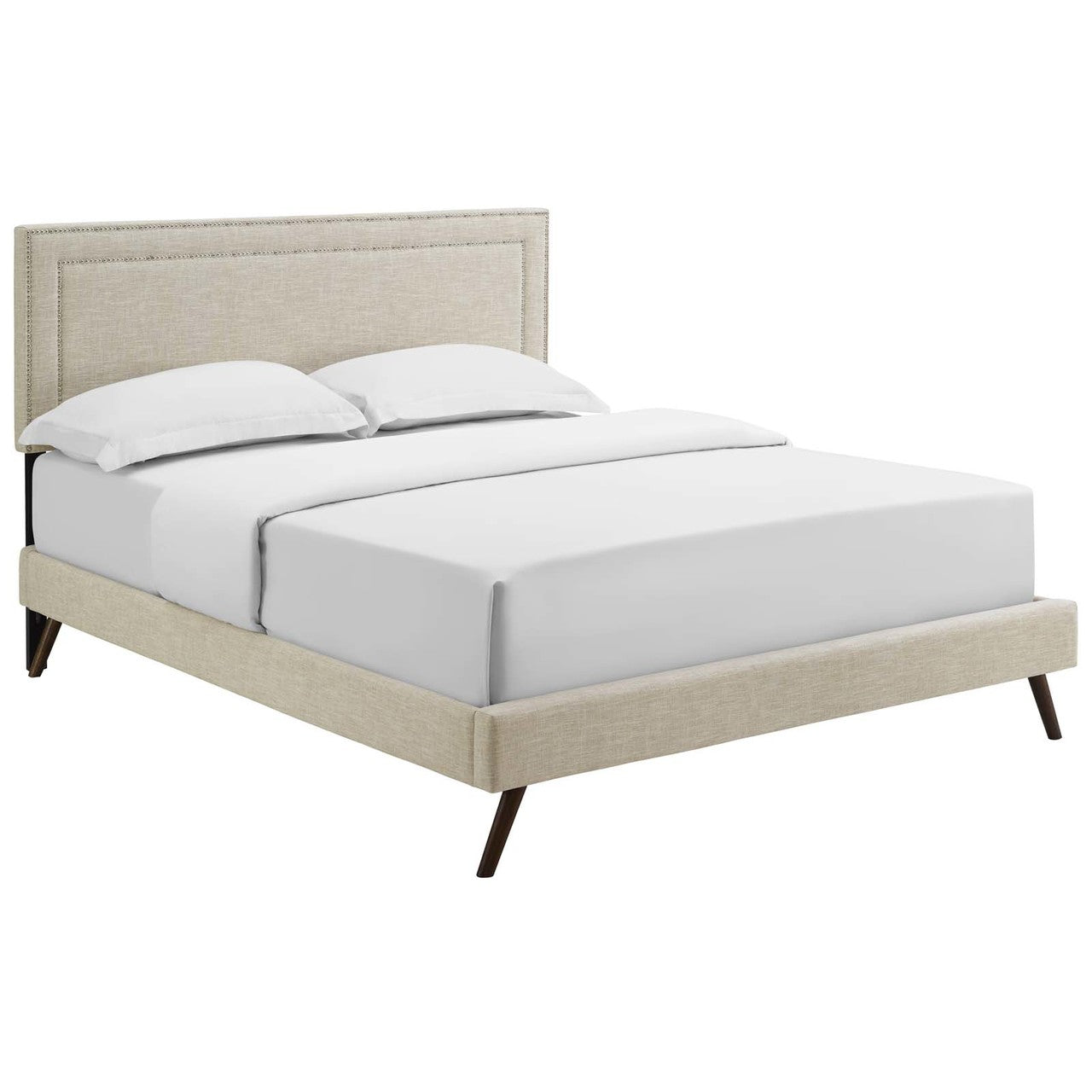 Virginia King Fabric Platform Bed with Round Splayed Legs, King Size, Fabric, Beige, 14540