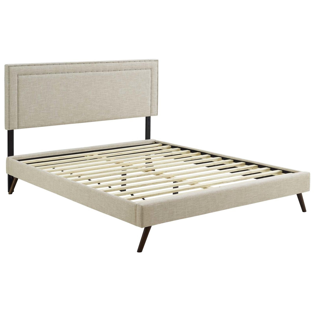 Virginia King Fabric Platform Bed with Round Splayed Legs, King Size, Fabric, Beige, 14540