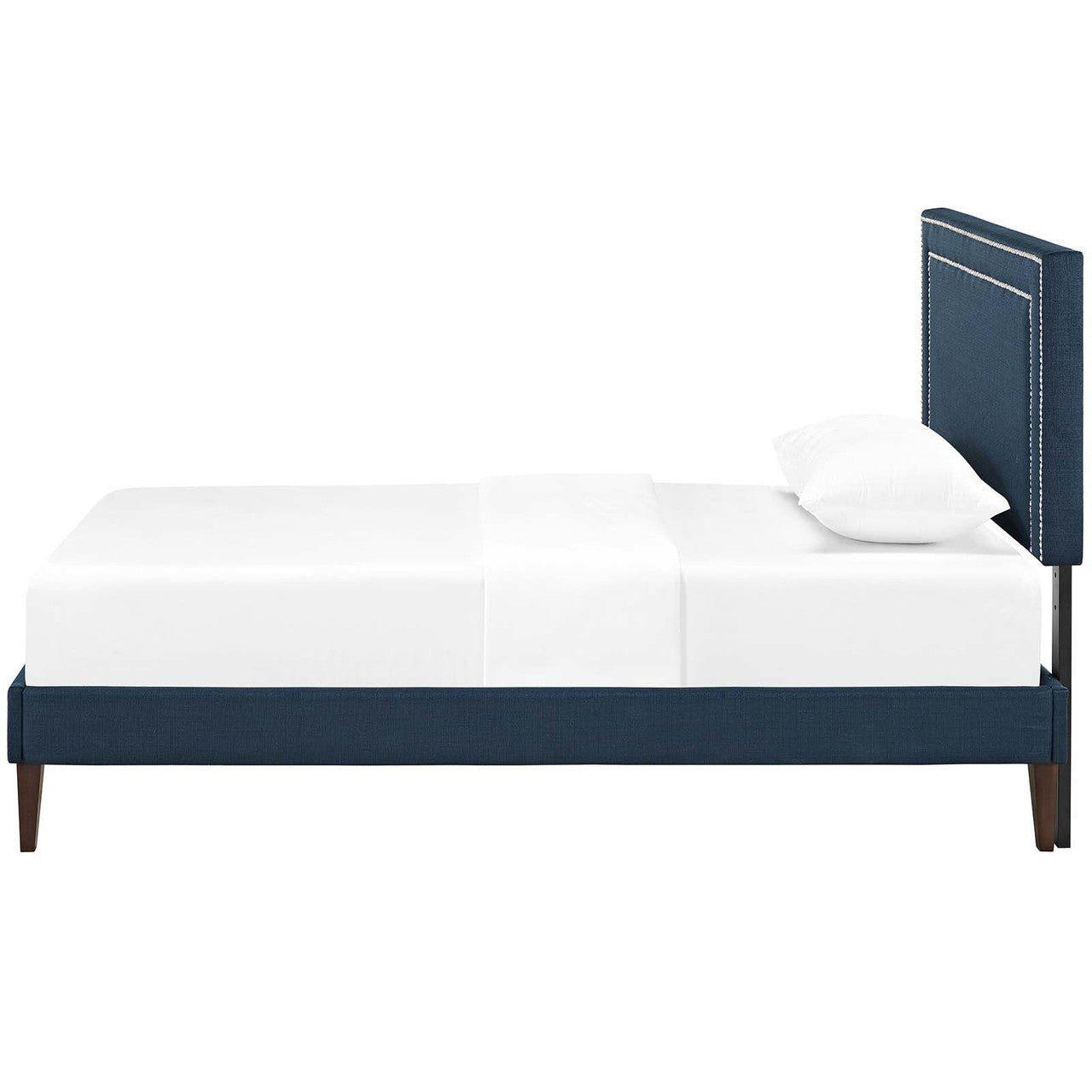 Virginia Twin Fabric Platform Bed with Squared Tapered Legs, Twin Size, Fabric, Navy Blue, 14544