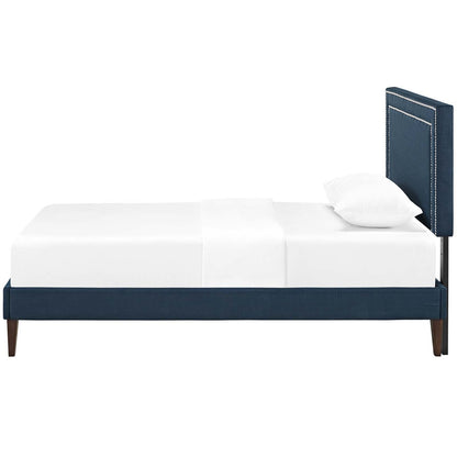 Virginia Twin Fabric Platform Bed with Squared Tapered Legs, Twin Size, Fabric, Navy Blue, 14544