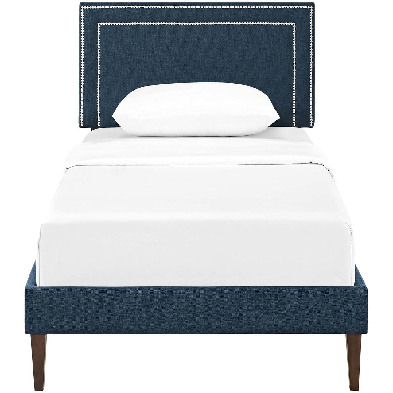 Virginia Twin Fabric Platform Bed with Squared Tapered Legs, Twin Size, Fabric, Navy Blue, 14544