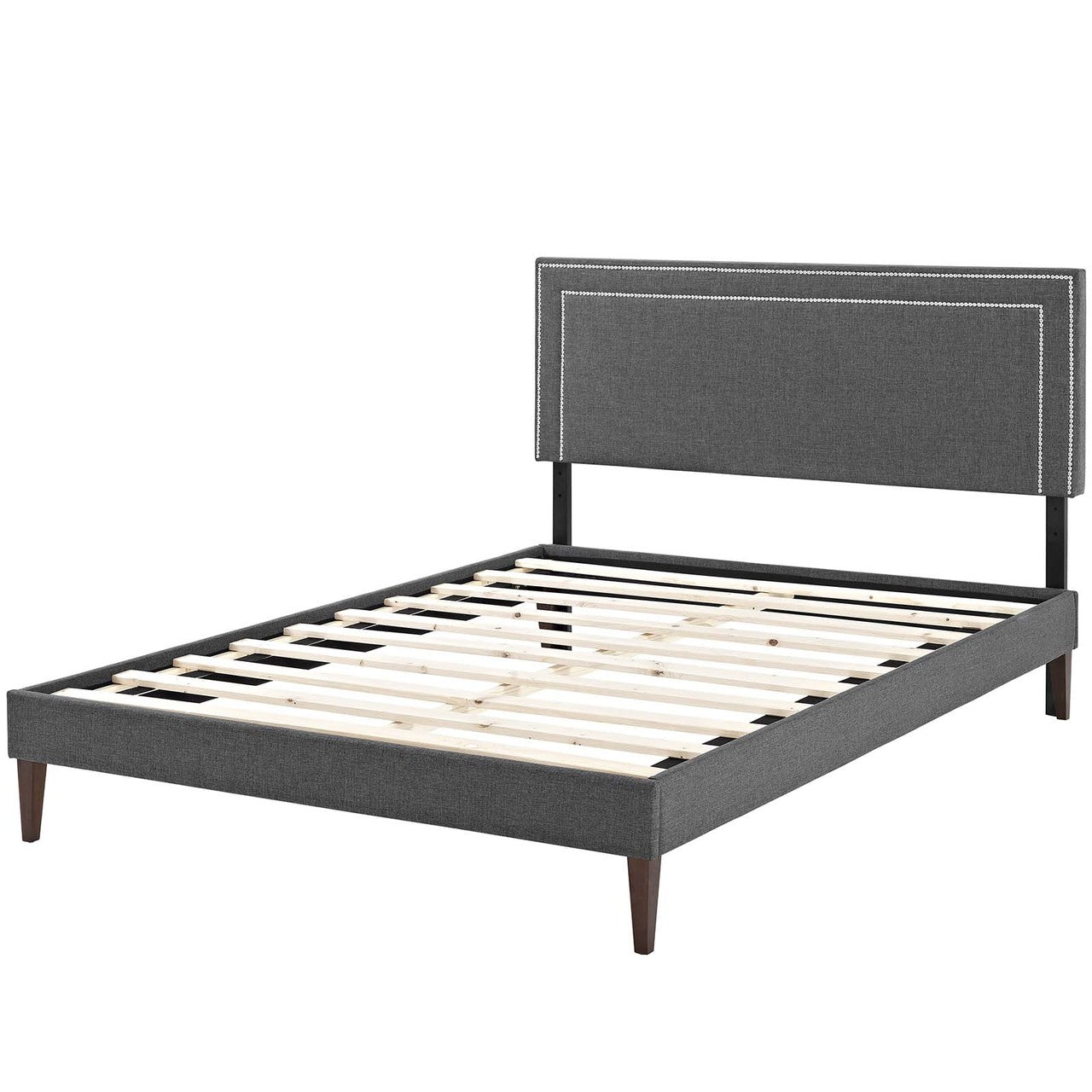 Virginia Full Fabric Platform Bed with Squared Tapered Legs, Full Size, Fabric, Grey Gray, 14551
