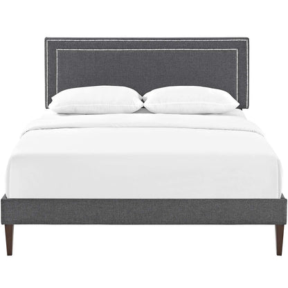 Virginia Full Fabric Platform Bed with Squared Tapered Legs, Full Size, Fabric, Grey Gray, 14551