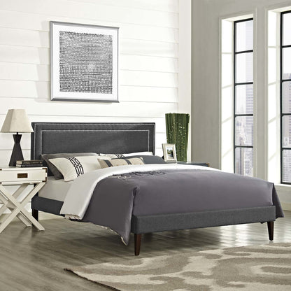 Virginia Full Fabric Platform Bed with Squared Tapered Legs, Full Size, Fabric, Grey Gray, 14551