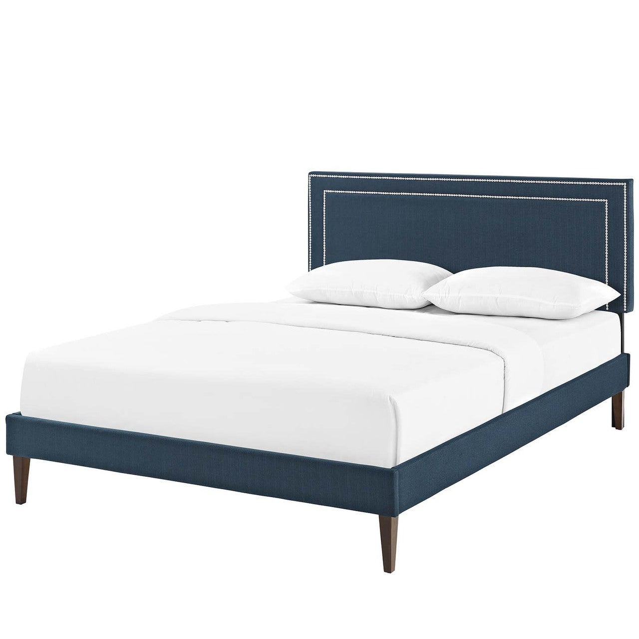Virginia Queen Fabric Platform Bed with Squared Tapered Legs, Queen Size, Fabric, Navy Blue, 14554