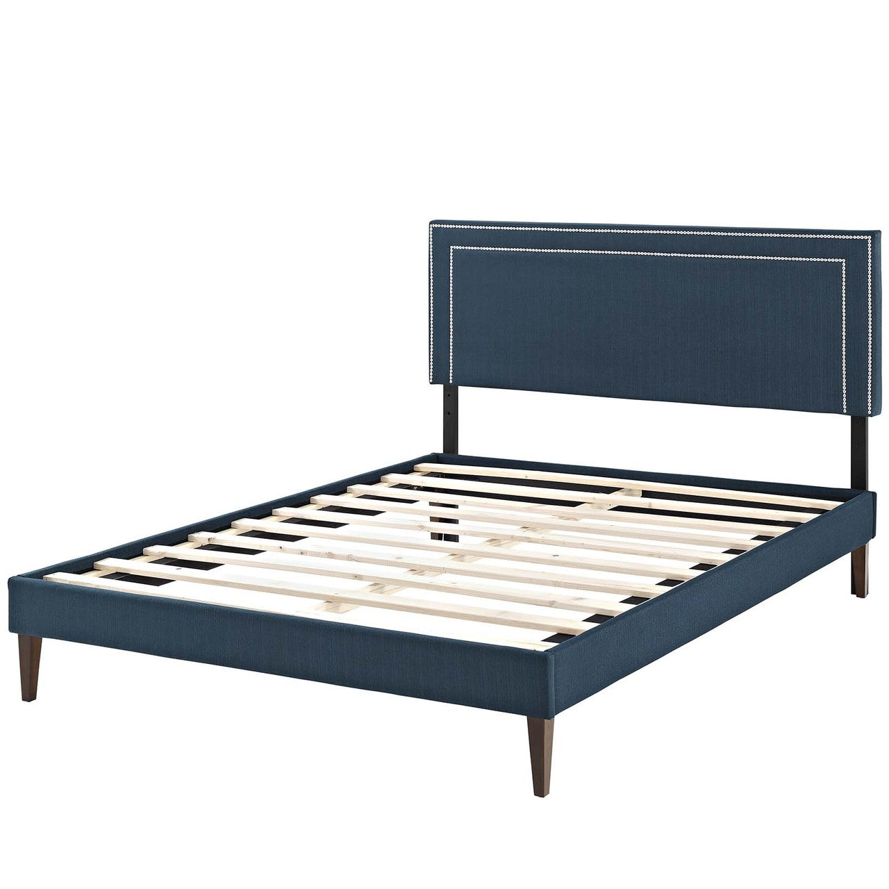Virginia Queen Fabric Platform Bed with Squared Tapered Legs, Queen Size, Fabric, Navy Blue, 14554
